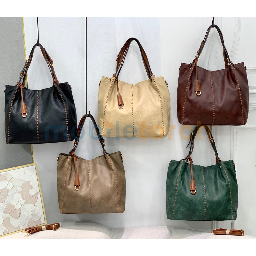 Women Leather Shoulder Zipper Bag | Oversized PU Leather Tote With Detachable Shoulder Strap