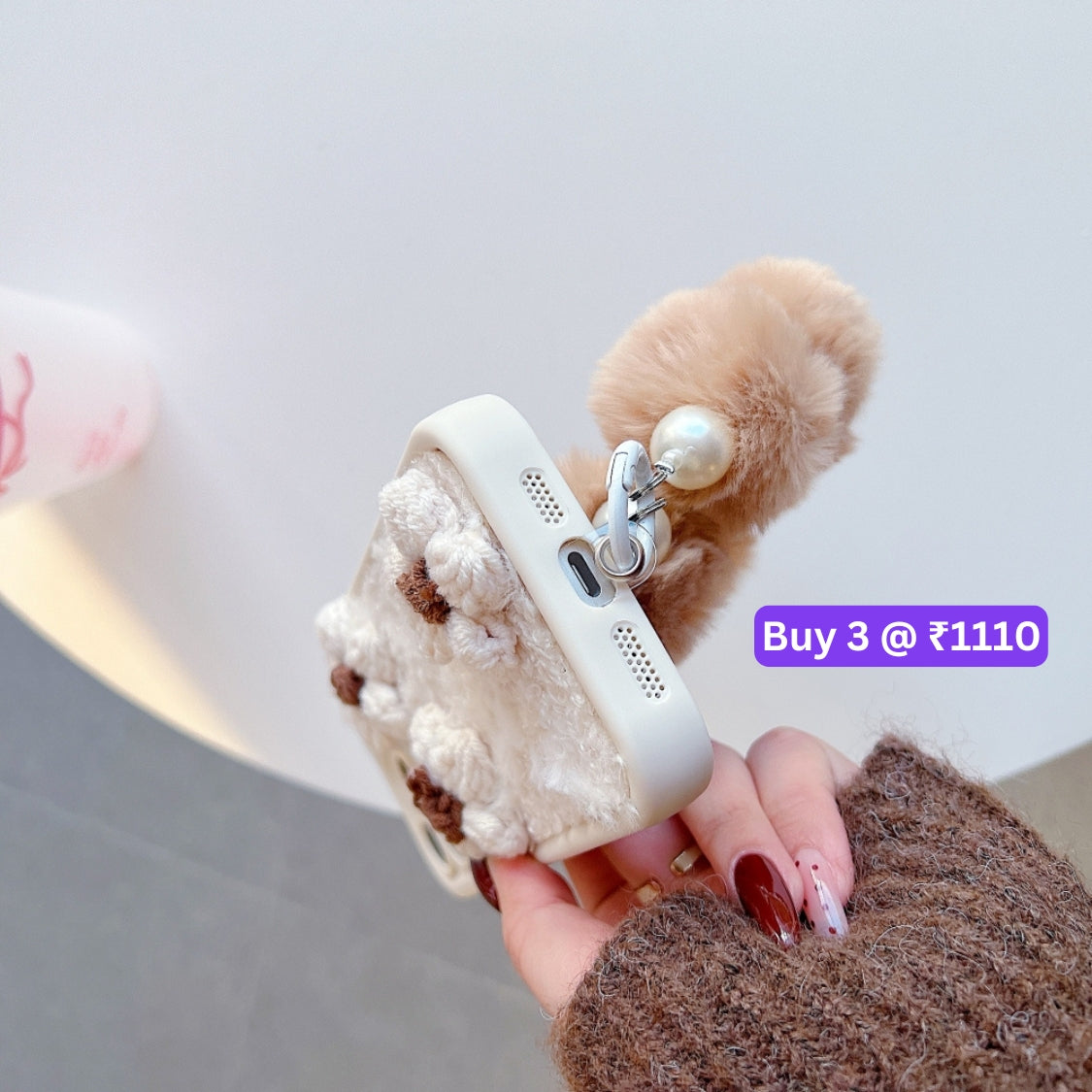 Woolen Flower Furry TPU (Soft) Camera Protection Phone Case with Bracelet - iPhone 15 Pro Max