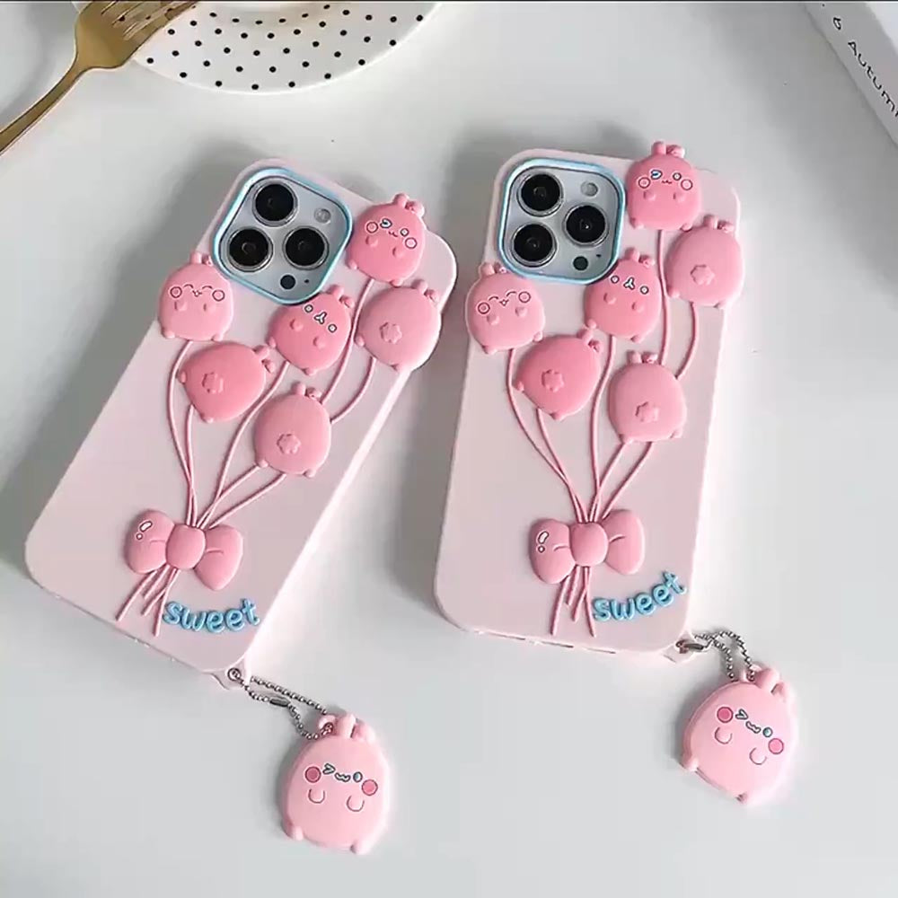 Luxury 3D Balloon Rabbit Silicone Soft Cover - iPhone 15 Pro