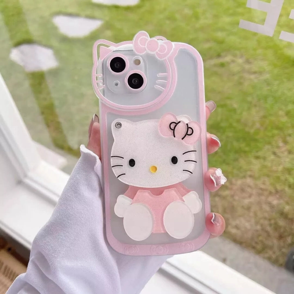 Cute Cat Shockproof Silicone Cover With Mirror- iPhone 12 Pro Max