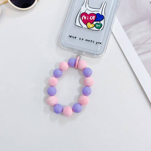 Trendy Cream Silicone Beads Stretch Bracelet Phone Charm | Handbag Charm