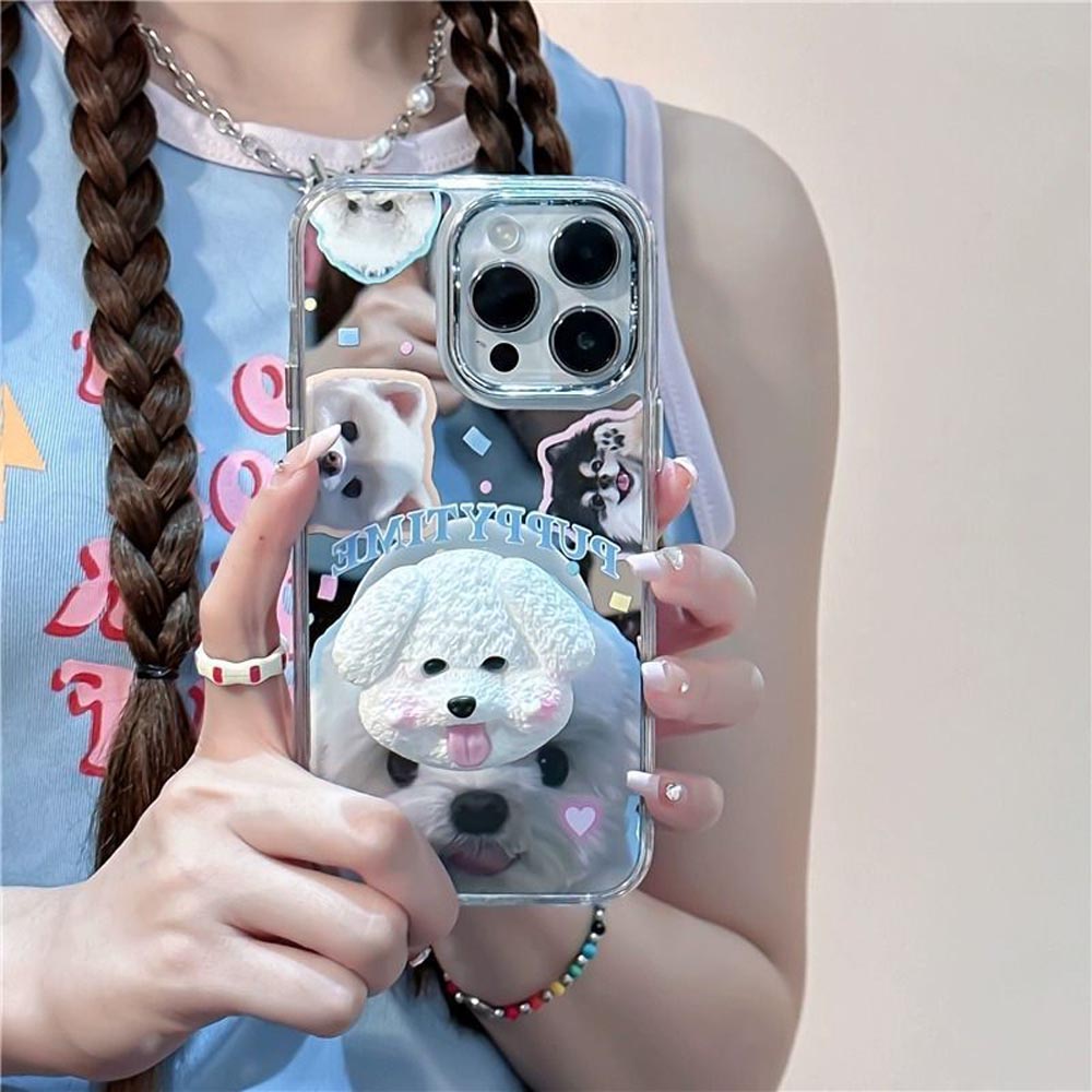 Puppy Face Luxury Plating Case with Puppy Face Stand - iPhone 15