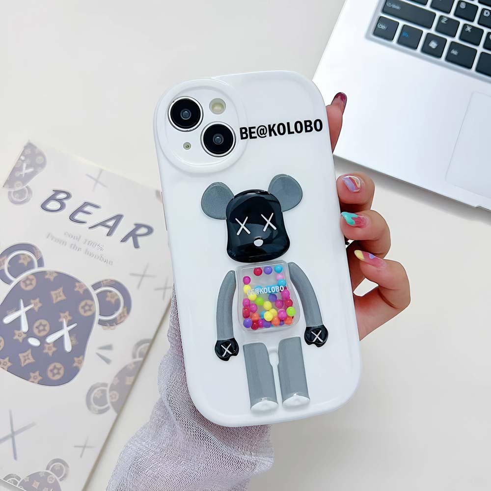 3D Machine Bear Soft Phone Case With Random Color Bracelet - iPhone 14 Pro