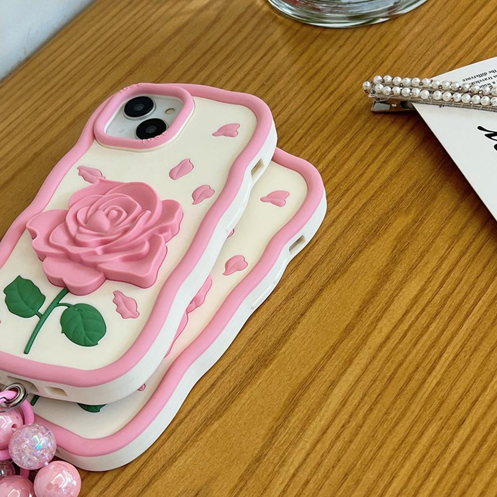 Pink Rose Silicone Soft Cover With Bracelet - iPhone 12 Pro Max