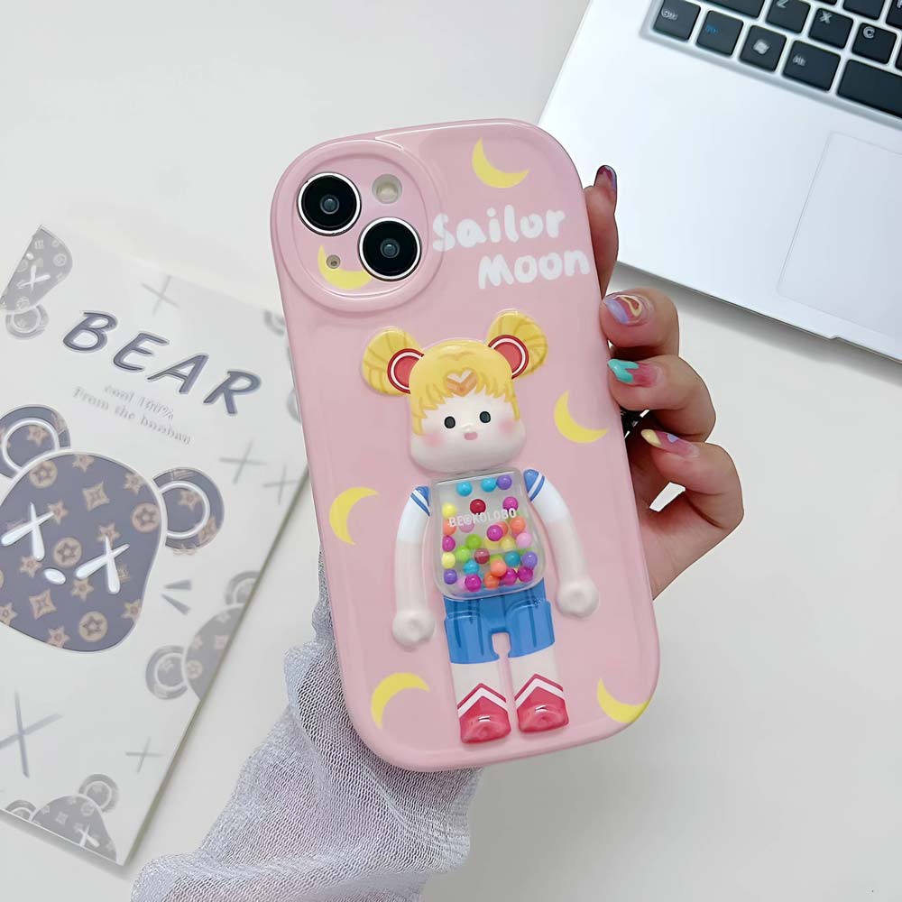 3D Machine Bear Soft Phone Case With Random Color Bracelet - iPhone 14 Pro Max