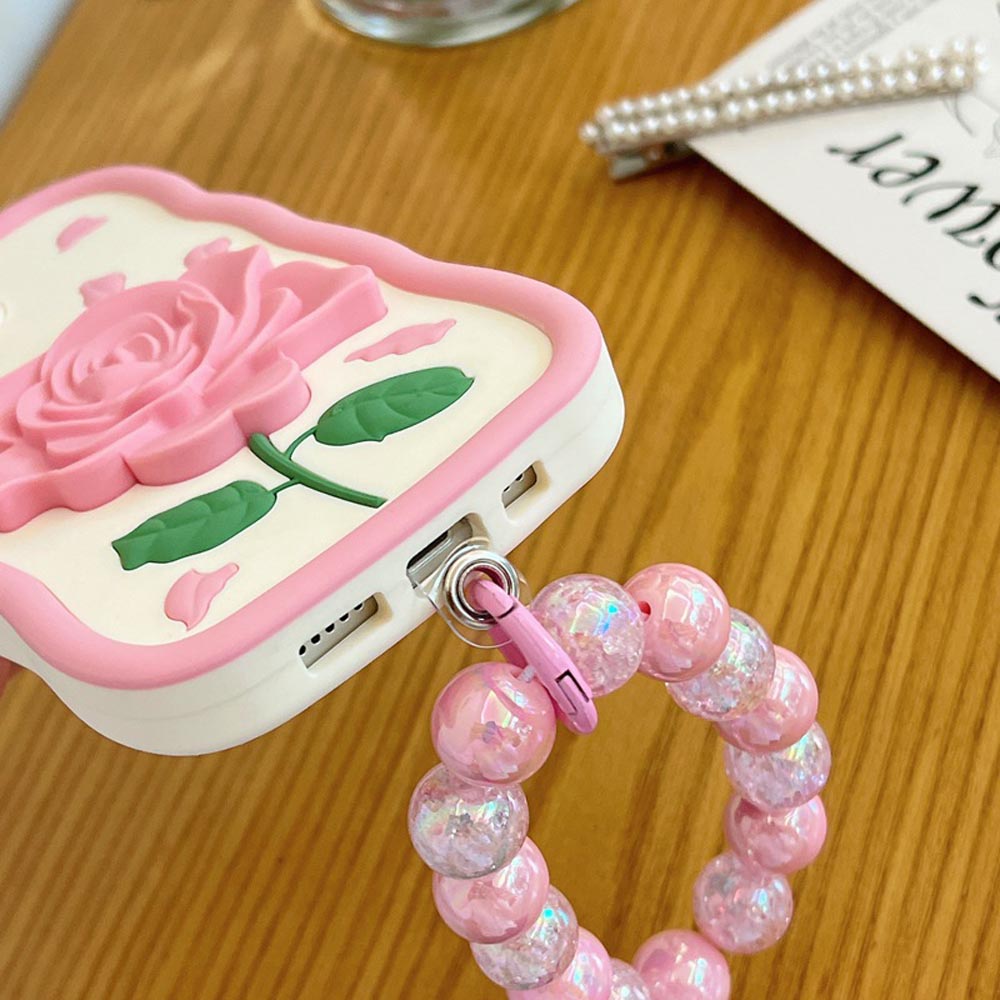 Pink Rose Silicone Soft Cover With Bracelet - iPhone 12 Pro Max