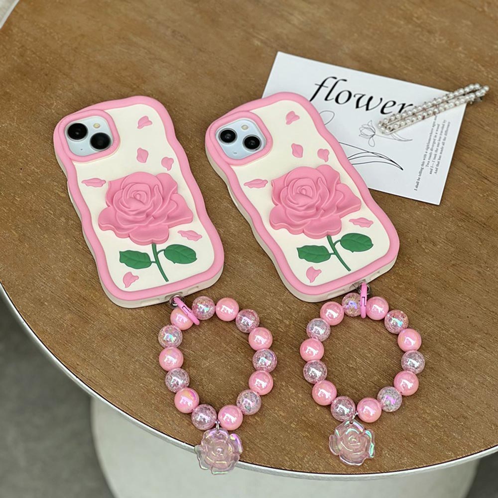 Pink Rose Silicone Soft Cover With Bracelet - iPhone 12 Pro Max