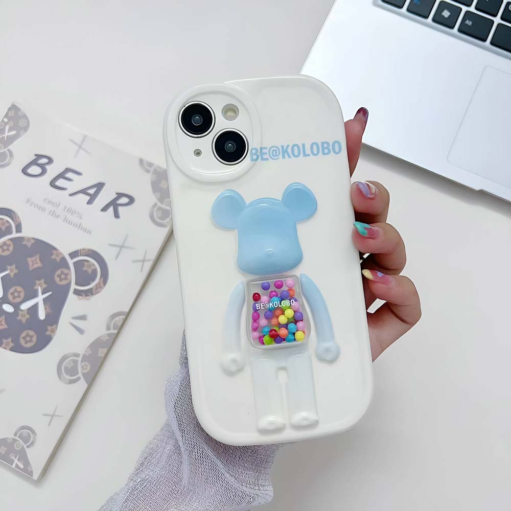 3D Machine Bear Soft Phone Case With Random Color Bracelet - iPhone 14 Pro