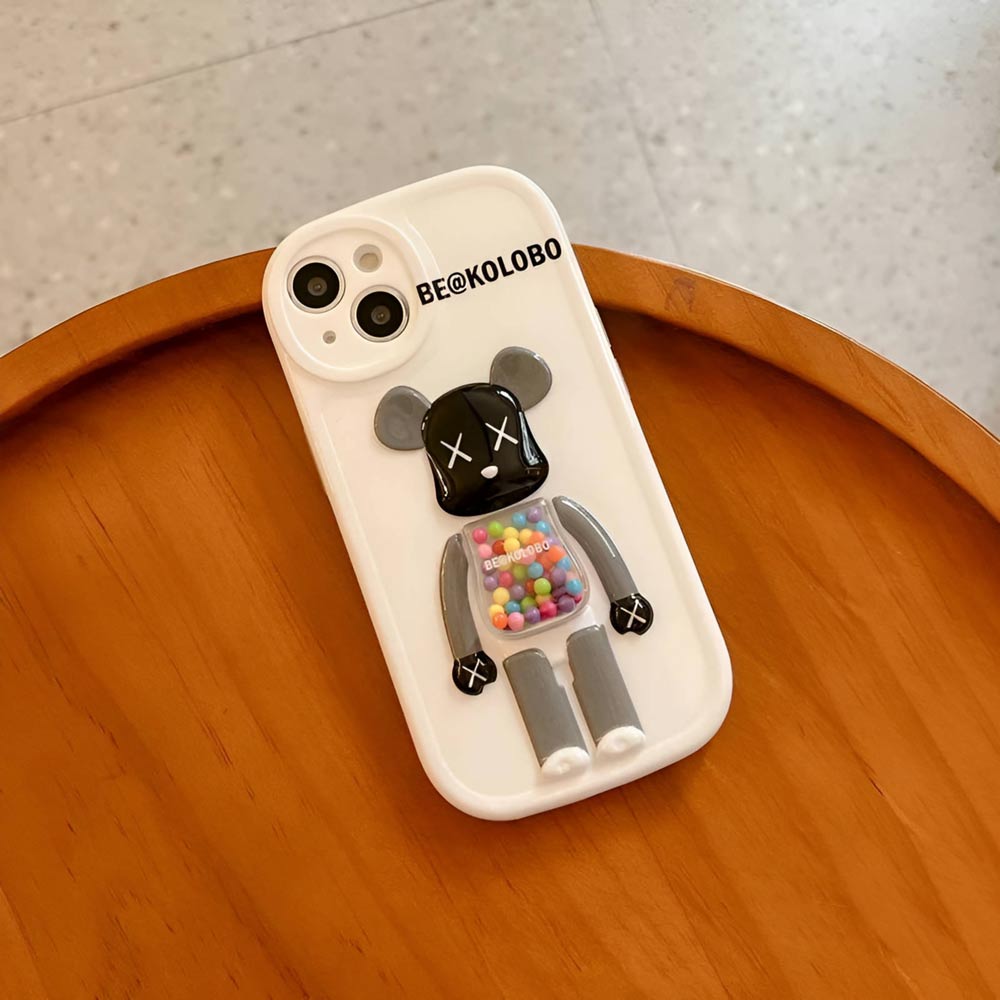 3D Machine Bear Soft Phone Case With Random Color Bracelet - iPhone 12