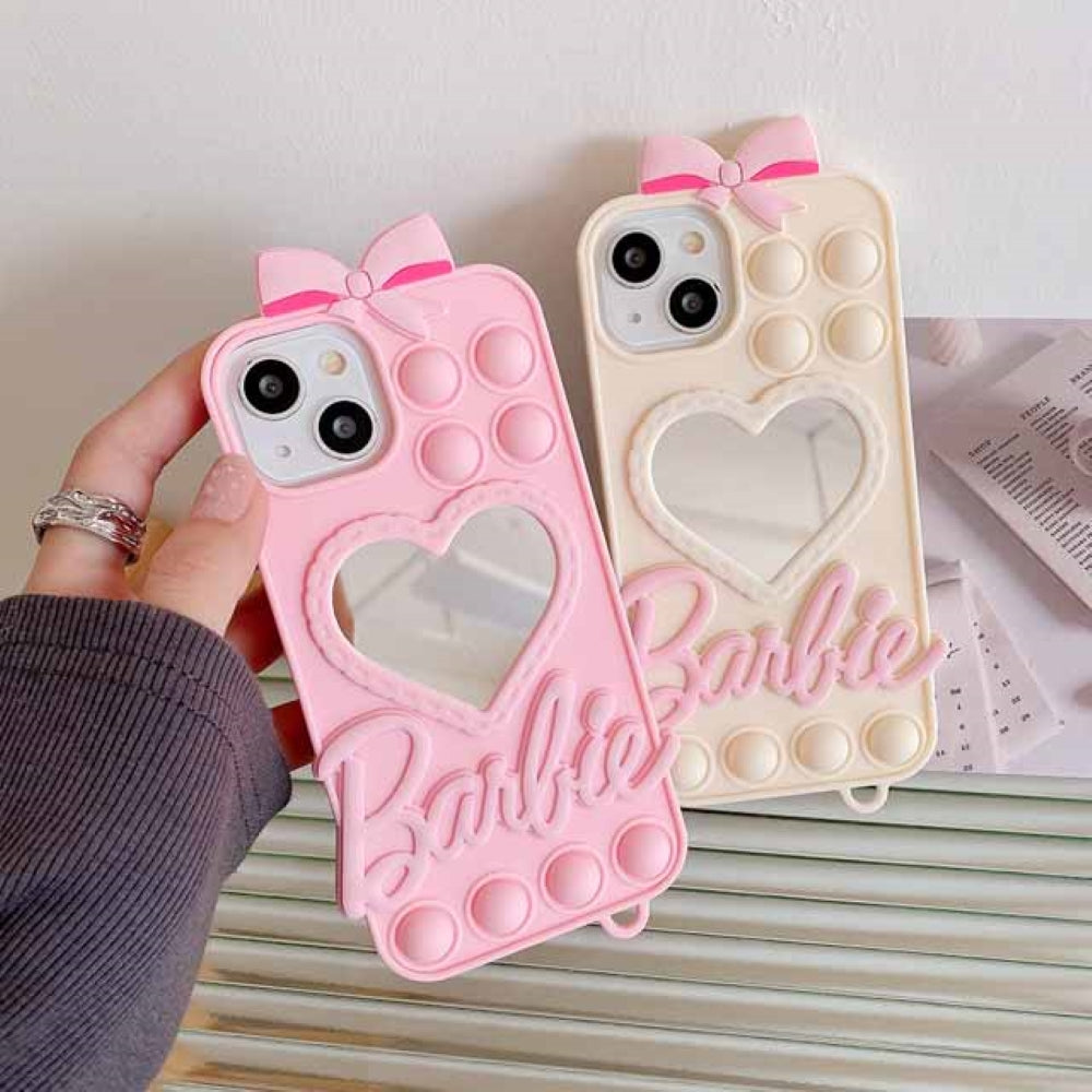 Love Heart Makeup Mirror Silicon Mobile Cover- iPhone 15 Pro