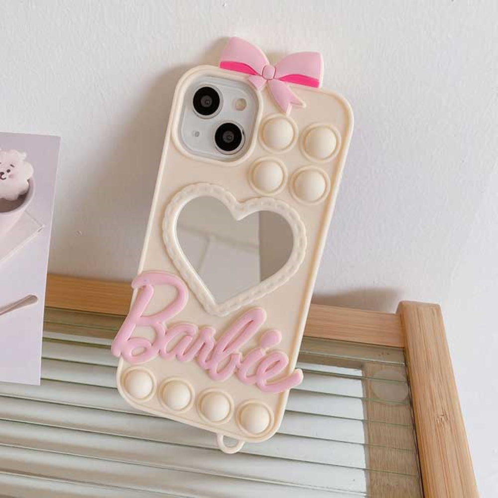 Love Heart Makeup Mirror Silicon Mobile Cover- iPhone 15 Pro