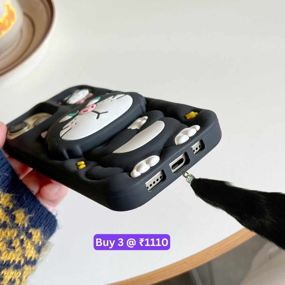 3D Cute Cat Holder Silicone Soft Phone Case - iPhone 14 Pro