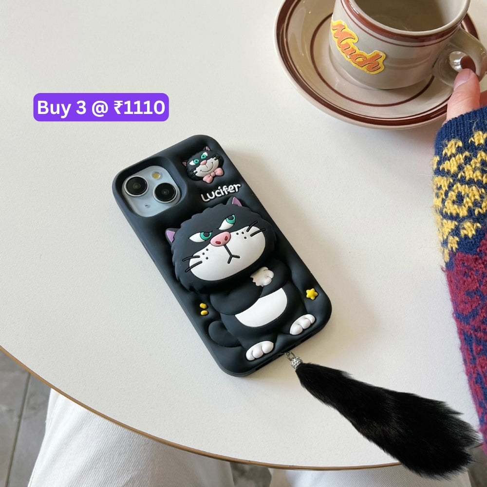 3D Cute Cat Holder Silicone Soft Phone Case - iPhone 14 Pro