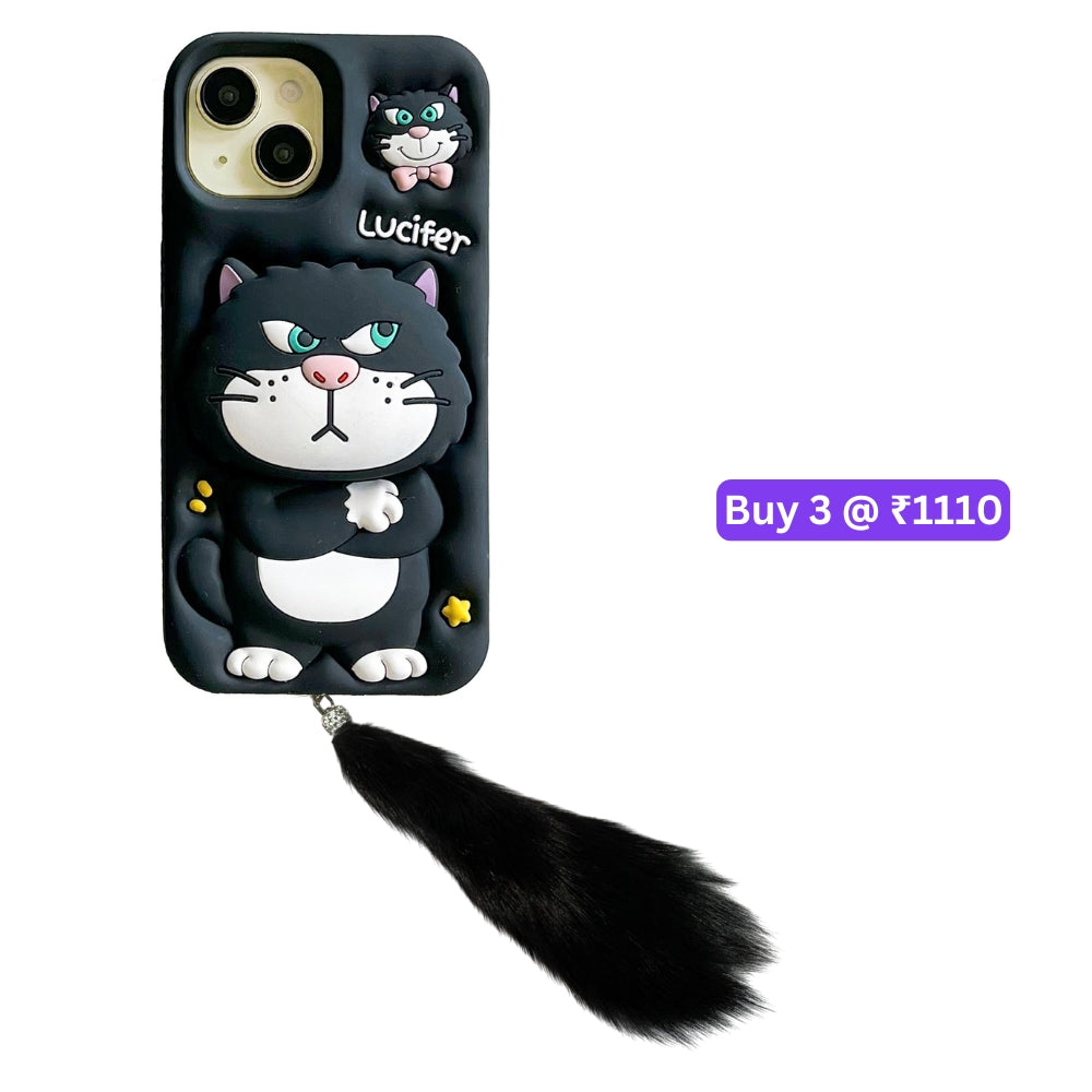 3D Cute Cat Holder Silicone Soft Phone Case - iPhone 14 Pro