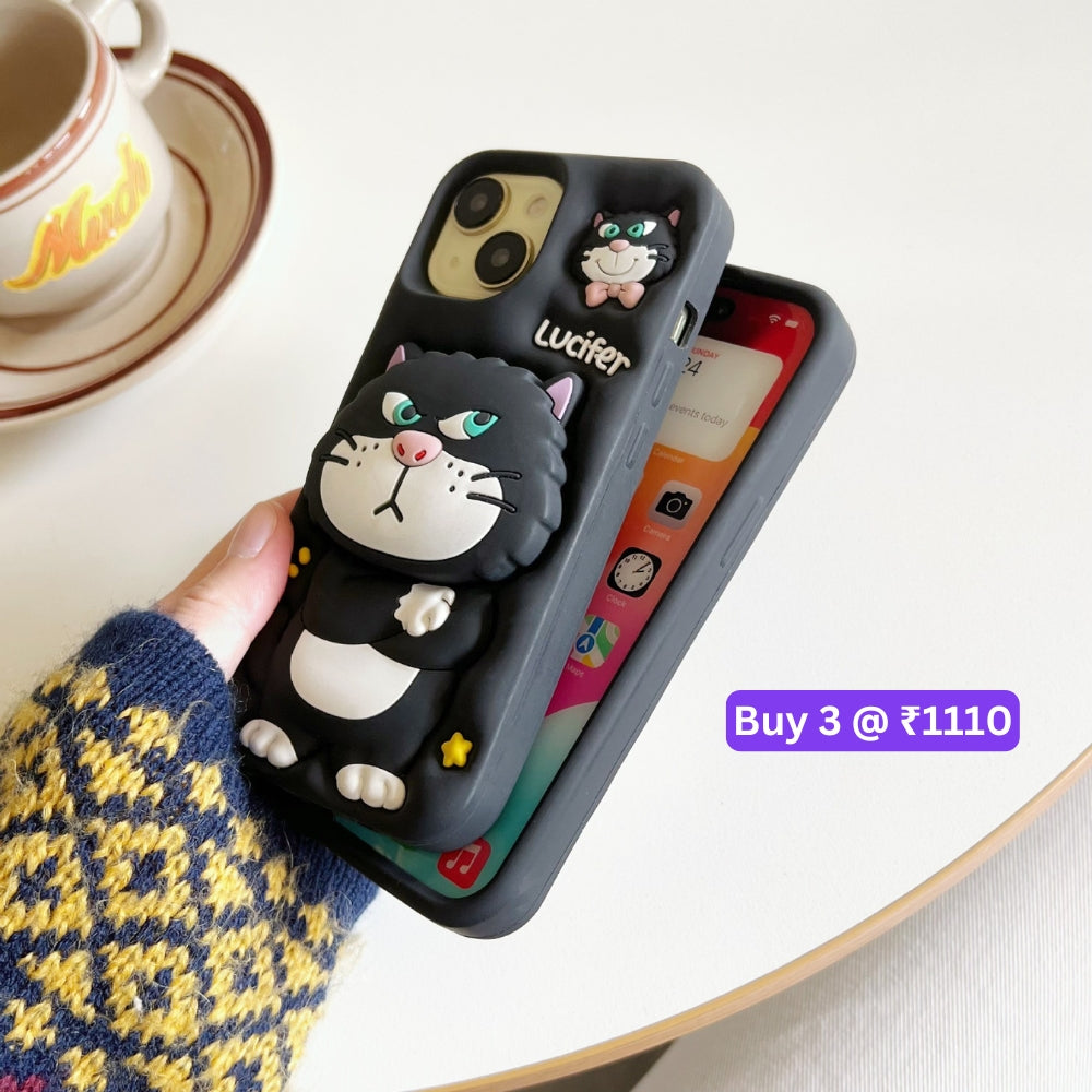 3D Cute Cat Holder Silicone Soft Phone Case - iPhone 14 Pro