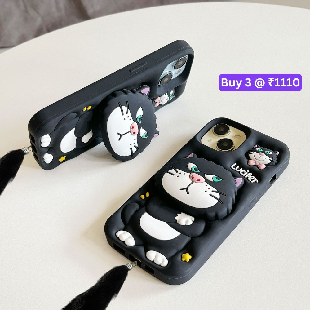 3D Cute Cat Holder Silicone Soft Phone Case - iPhone 14 Pro
