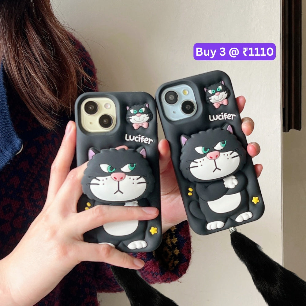 3D Cute Cat Holder Silicone Soft Phone Case - iPhone 14 Pro
