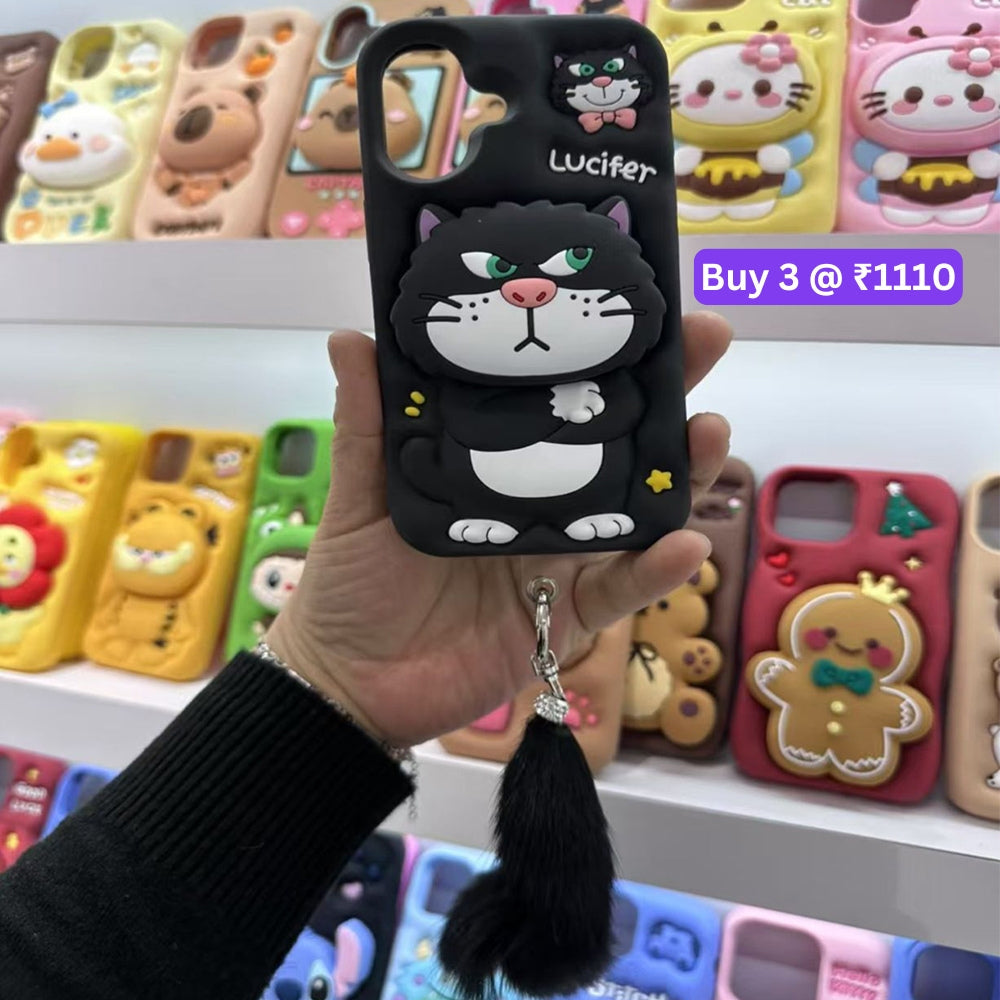 3D Cute Cat Holder Silicone Soft Phone Case - iPhone 16 Pro Max