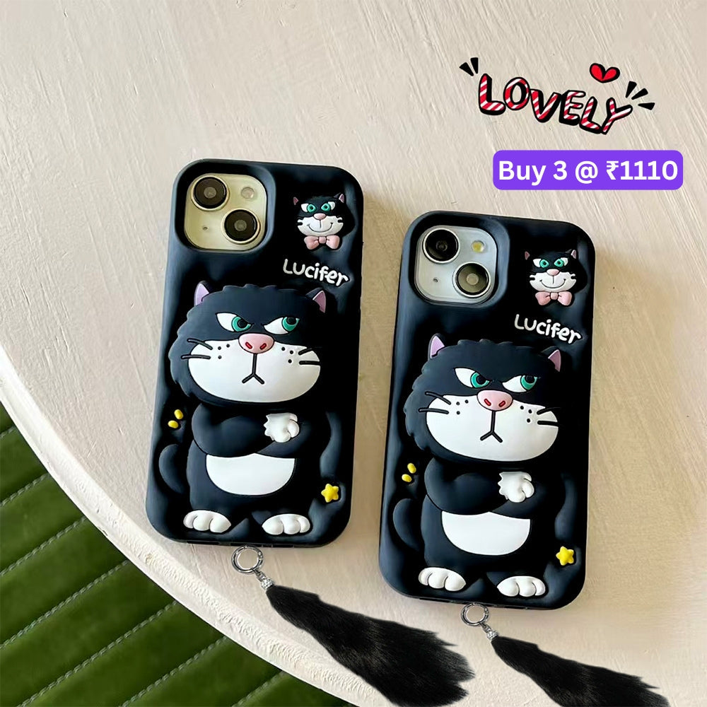 3D Cute Cat Holder Silicone Soft Phone Case - iPhone 14 Pro