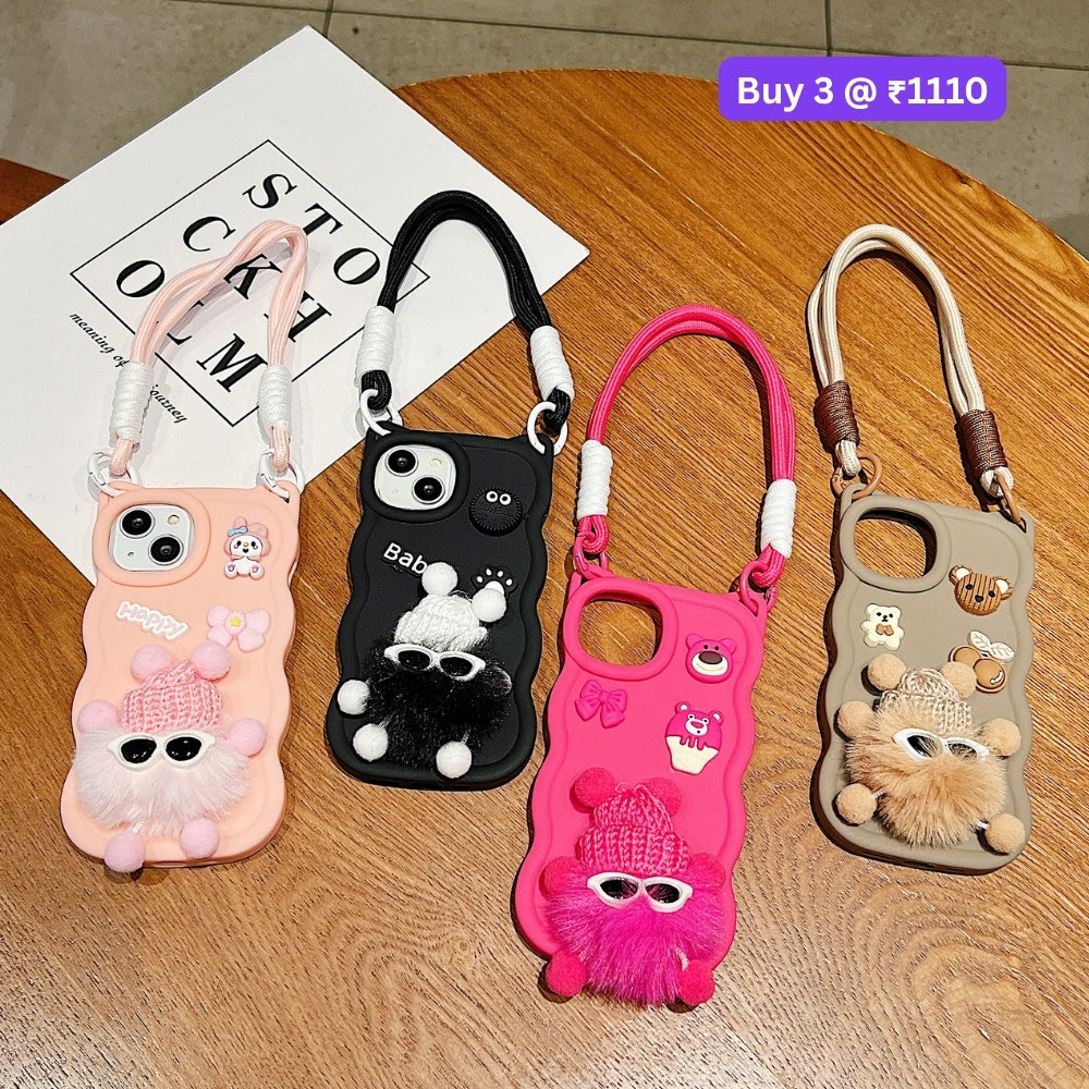 3D Ear Wave with Cute Specs Fur Cartoon TPU (Soft) Phone Case | Mobile Cover - Samsung M16 (5G)