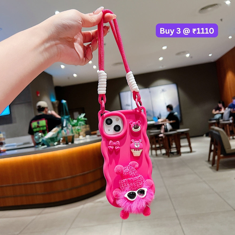 3D Ear Wave with Cute Specs Fur Cartoon TPU (Soft) Phone Case | Mobile Cover - Vivo Y16