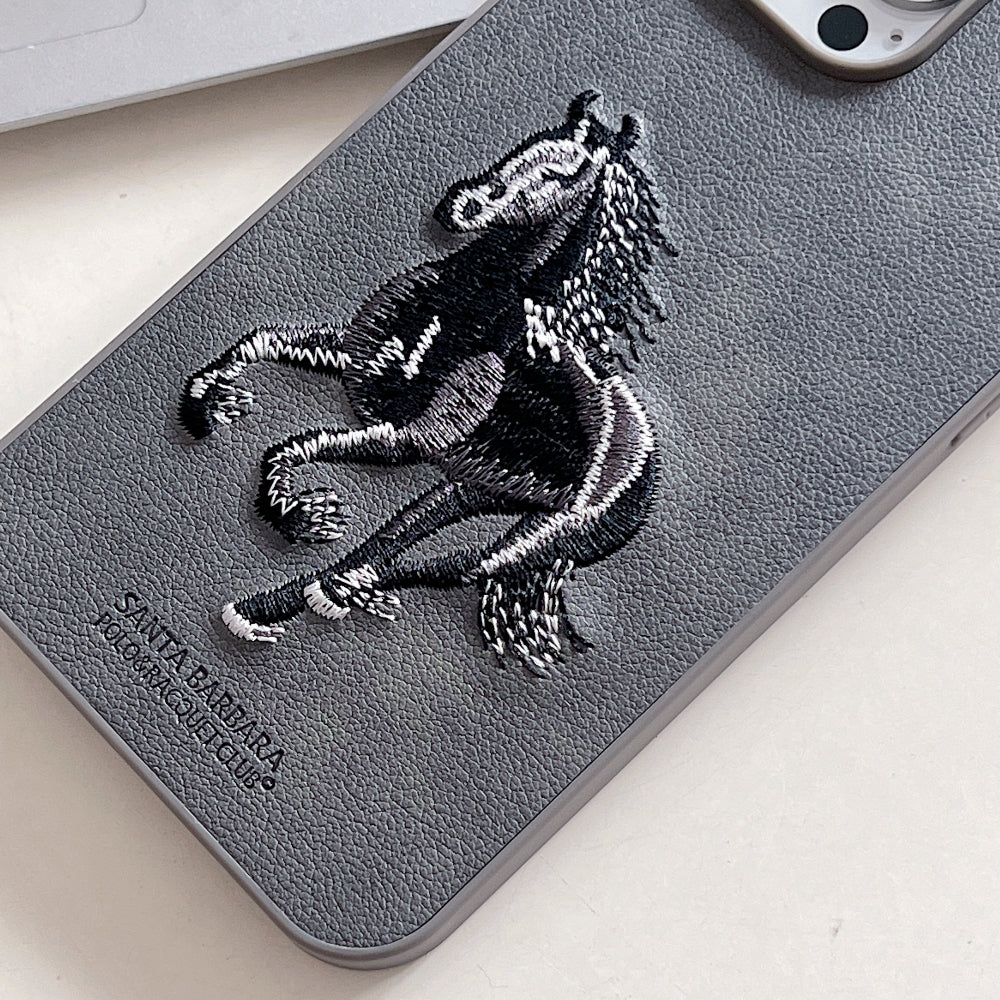 3D Embroided Horse Design PU Leather Phone Case - OnePlus Nord CE 4 Lite