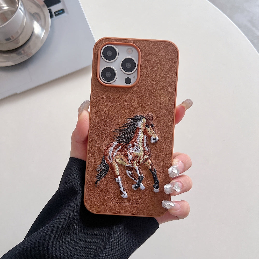 3D Embroided Horse Design PU Leather Phone Case - OnePlus Nord CE 4 Lite