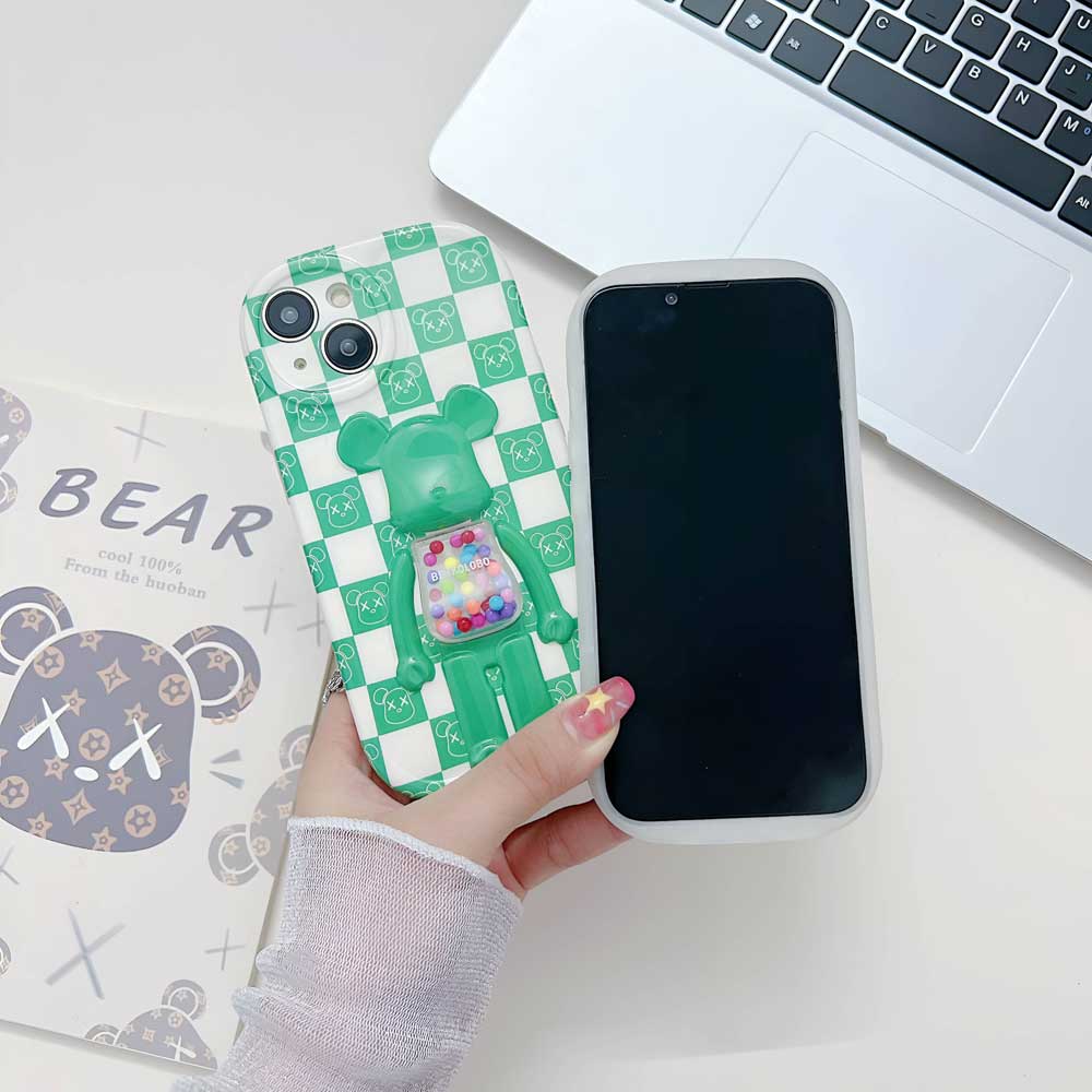 3D Machine Bear Soft Phone Case With Random Color Bracelet - iPhone 15 Pro Max