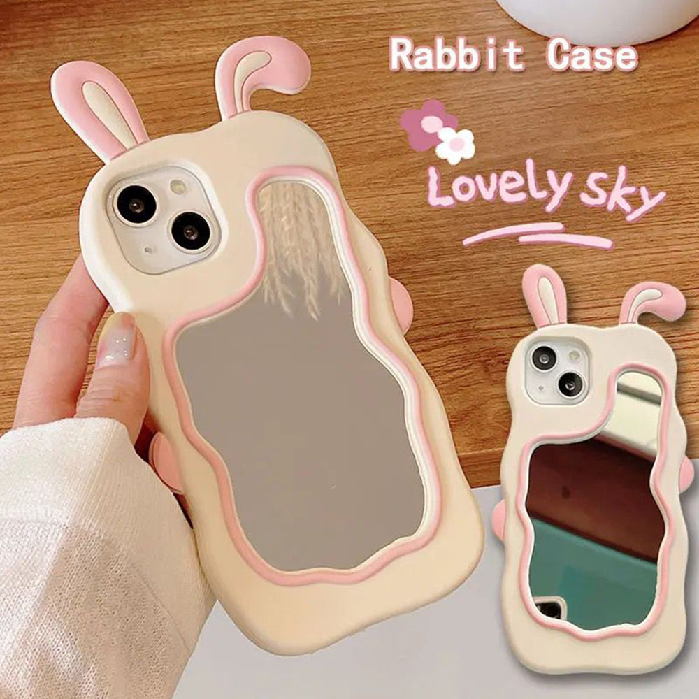 Silicone Mirror Cute Rabbit Design Cover - iPhone 12 Pro Max