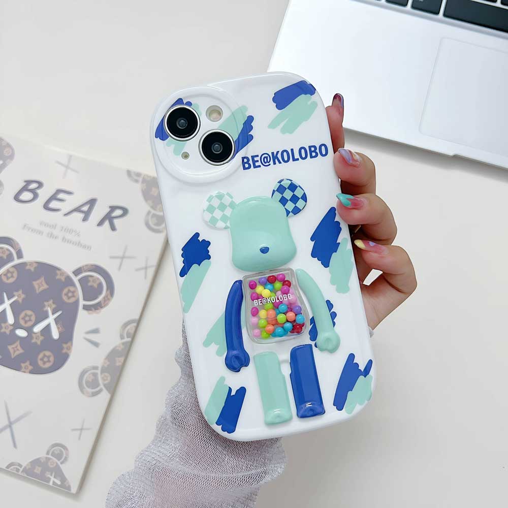 3D Machine Bear Soft Phone Case With Random Color Bracelet - iPhone 12