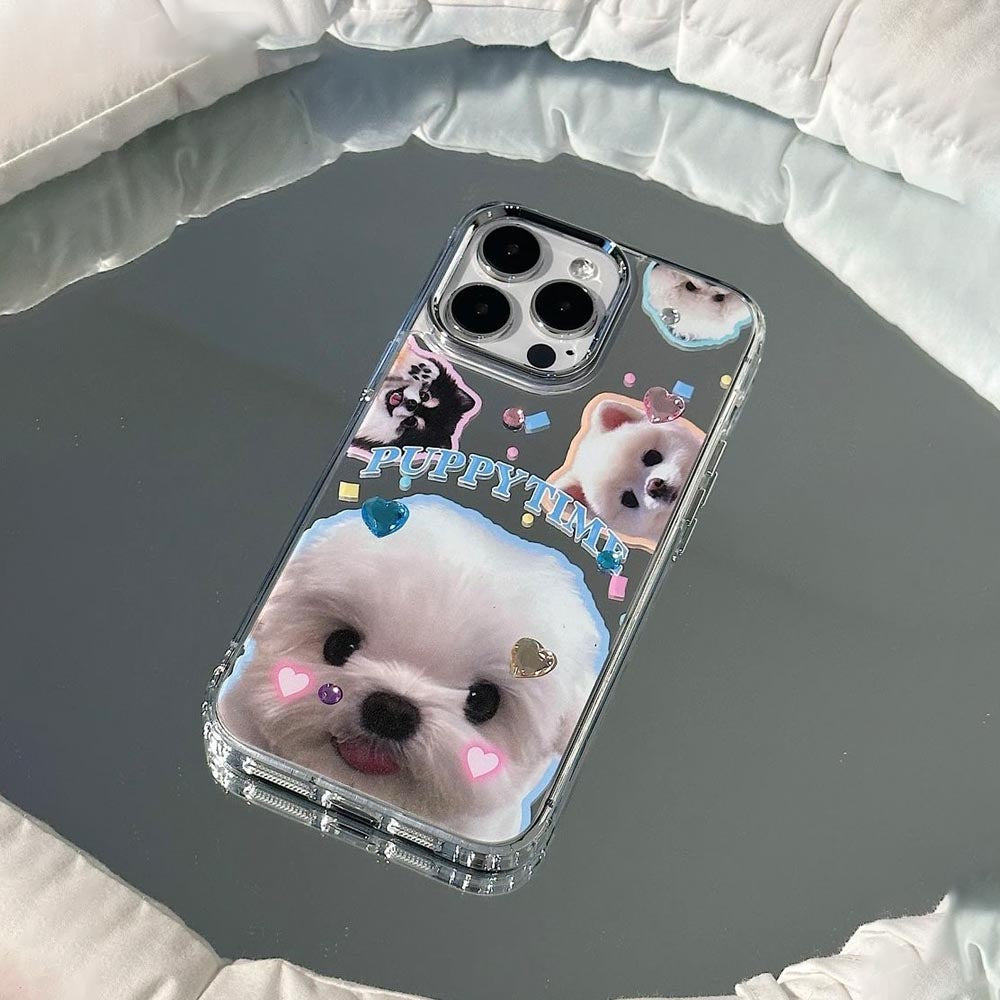 Puppy Face Luxury Plating Case with Puppy Face Stand - iPhone 15