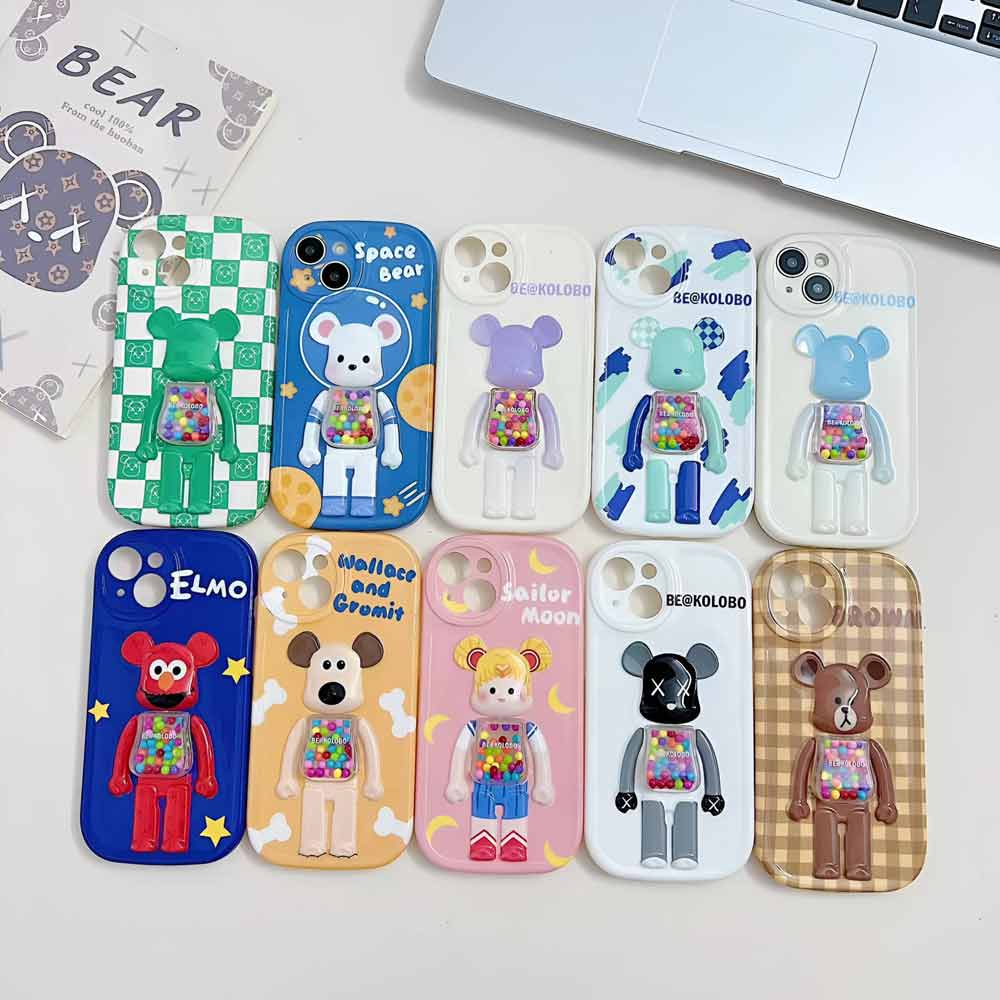 3D Machine Bear Soft Phone Case With Random Color Bracelet - iPhone 11