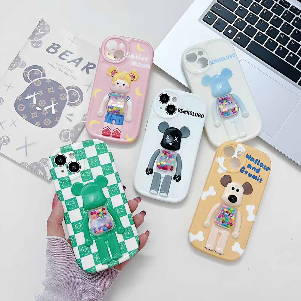 3D Machine Bear Soft Phone Case With Random Color Bracelet - iPhone 15 Pro Max