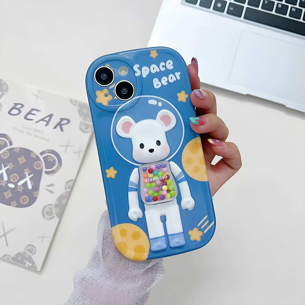 3D Machine Bear Soft Phone Case With Random Color Bracelet - iPhone 15 Pro Max