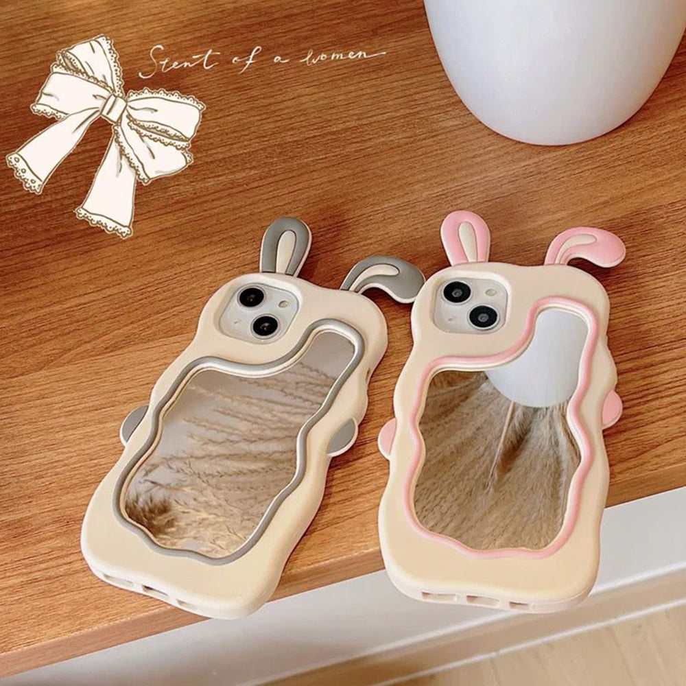 Silicone Mirror Cute Rabbit Design Cover - iPhone 14 Pro Max