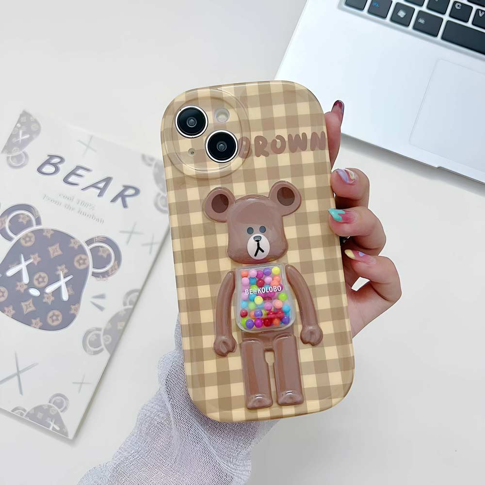 3D Machine Bear Soft Phone Case With Random Color Bracelet - iPhone 12