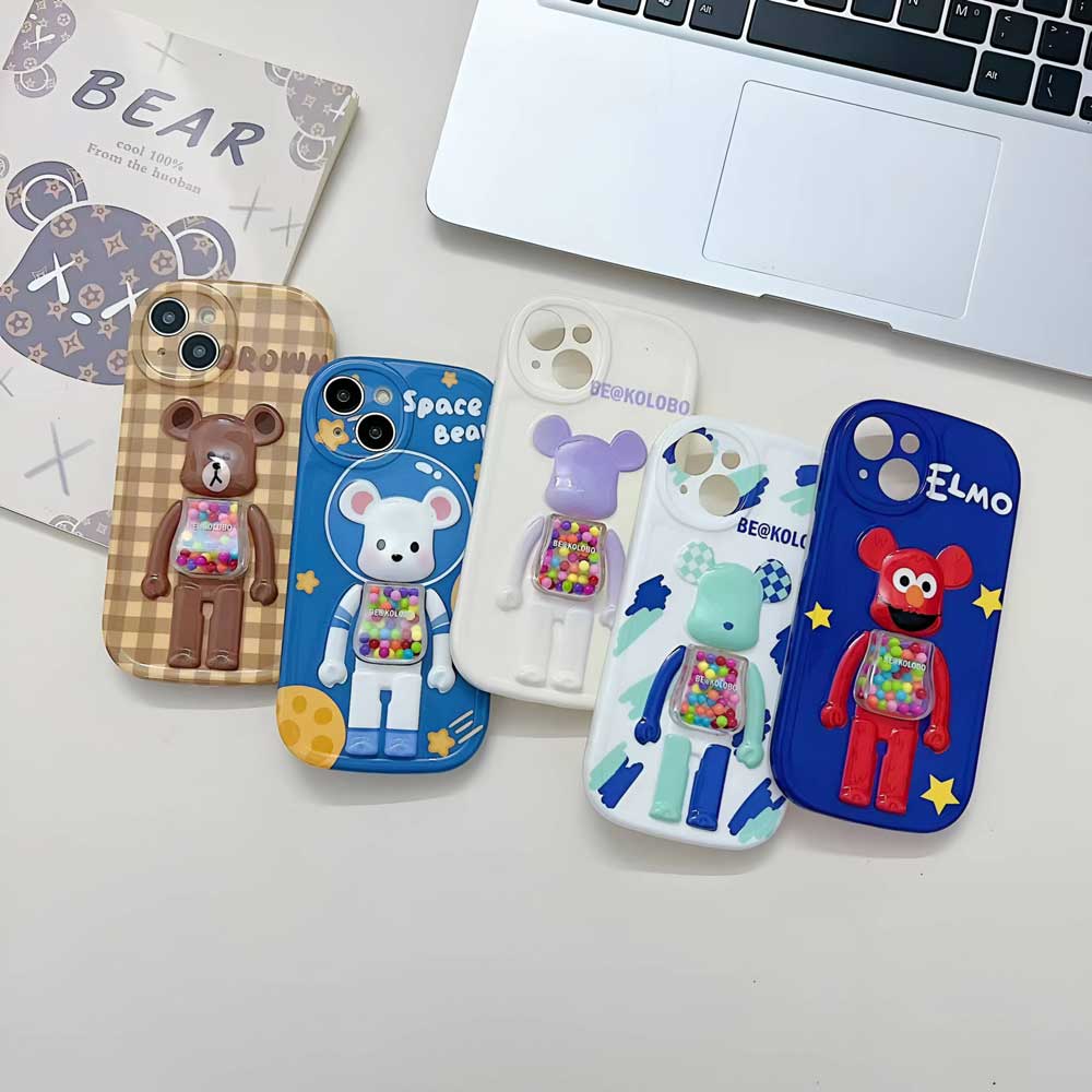 3D Machine Bear Soft Phone Case With Random Color Bracelet - iPhone 15 Pro Max