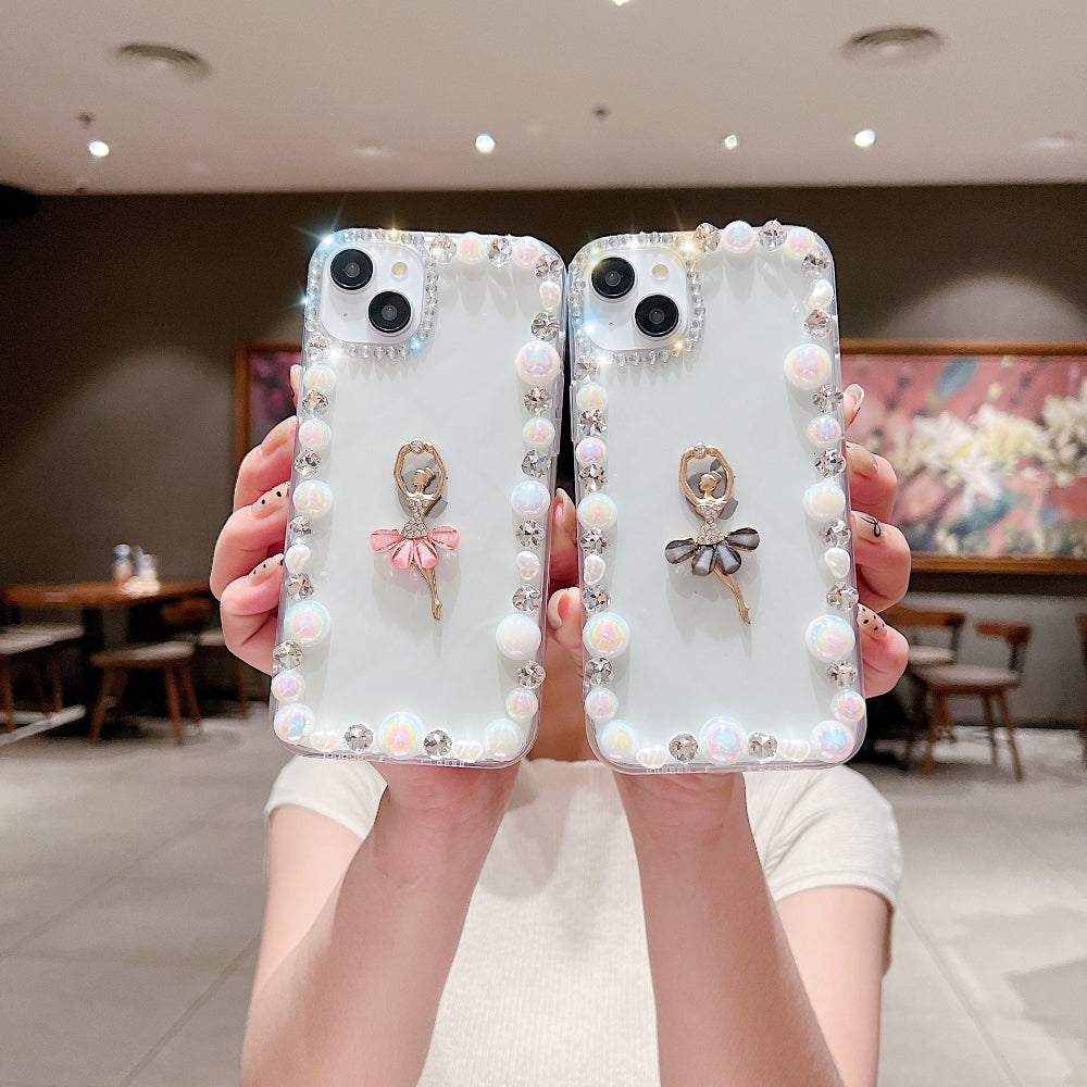 Ballerina Girl Charm Pearl Border Transparent Phone Case - Samsung S23FE