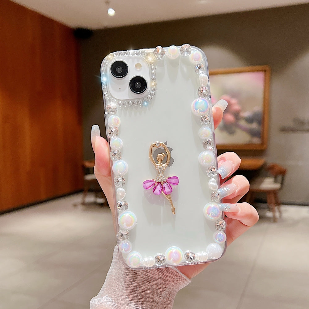 Ballerina Girl Charm Pearl Border Transparent Phone Case - iPhone 15 Pro