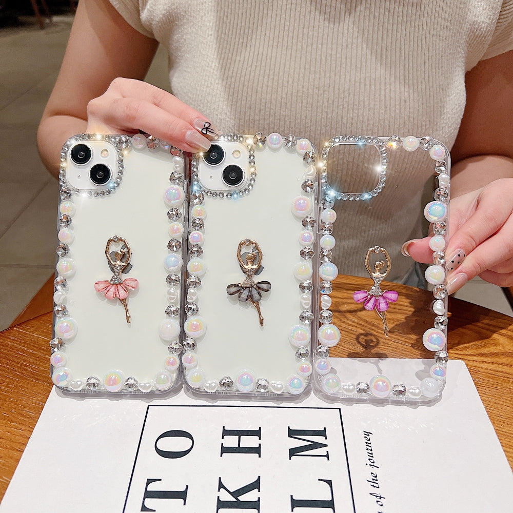 Ballerina Girl Charm Pearl Border Transparent Phone Case - Samsung S23 Ultra