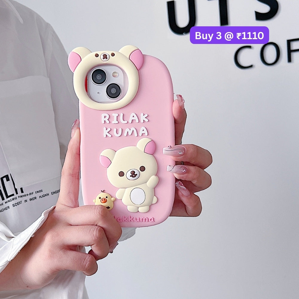 Bear Head Lens Circle Silicone Soft Phone Case | Mobile Cover - iPhone 16 Pro Max