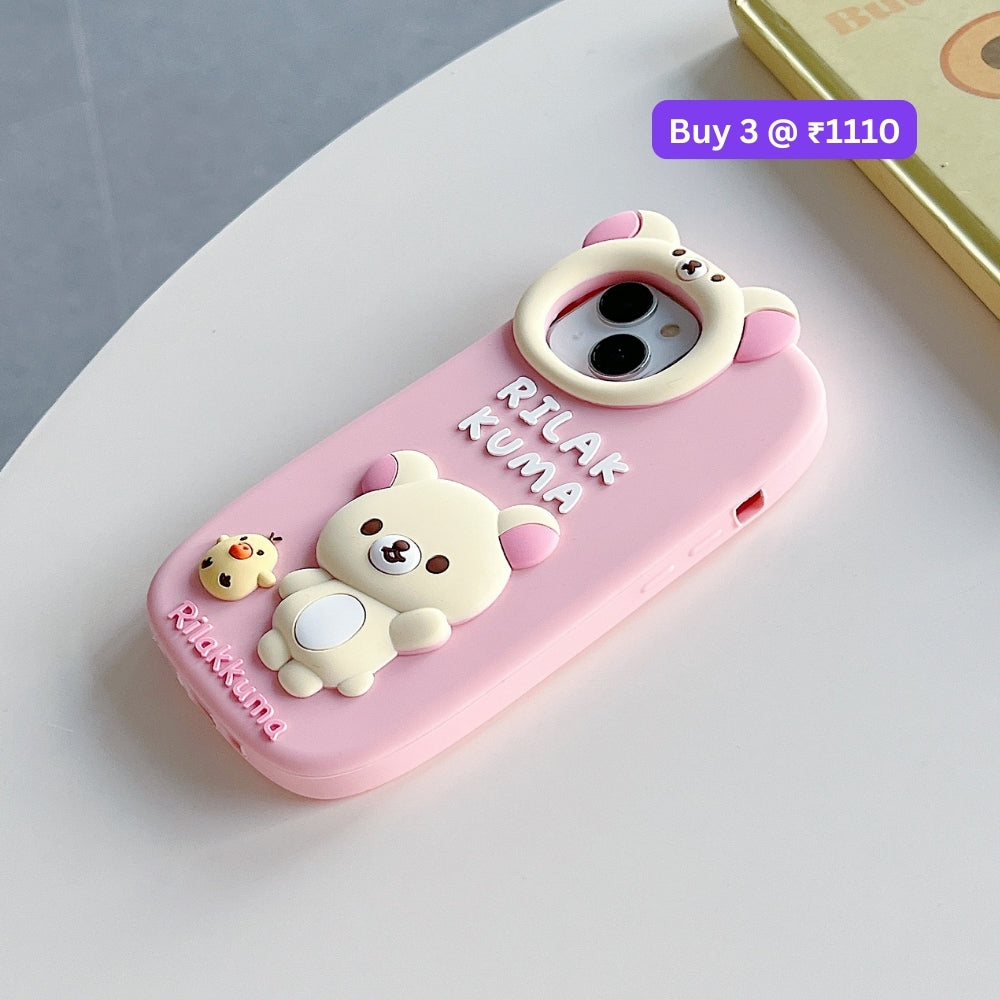 Bear Head Lens Circle Silicone Soft Phone Case | Mobile Cover - iPhone 15