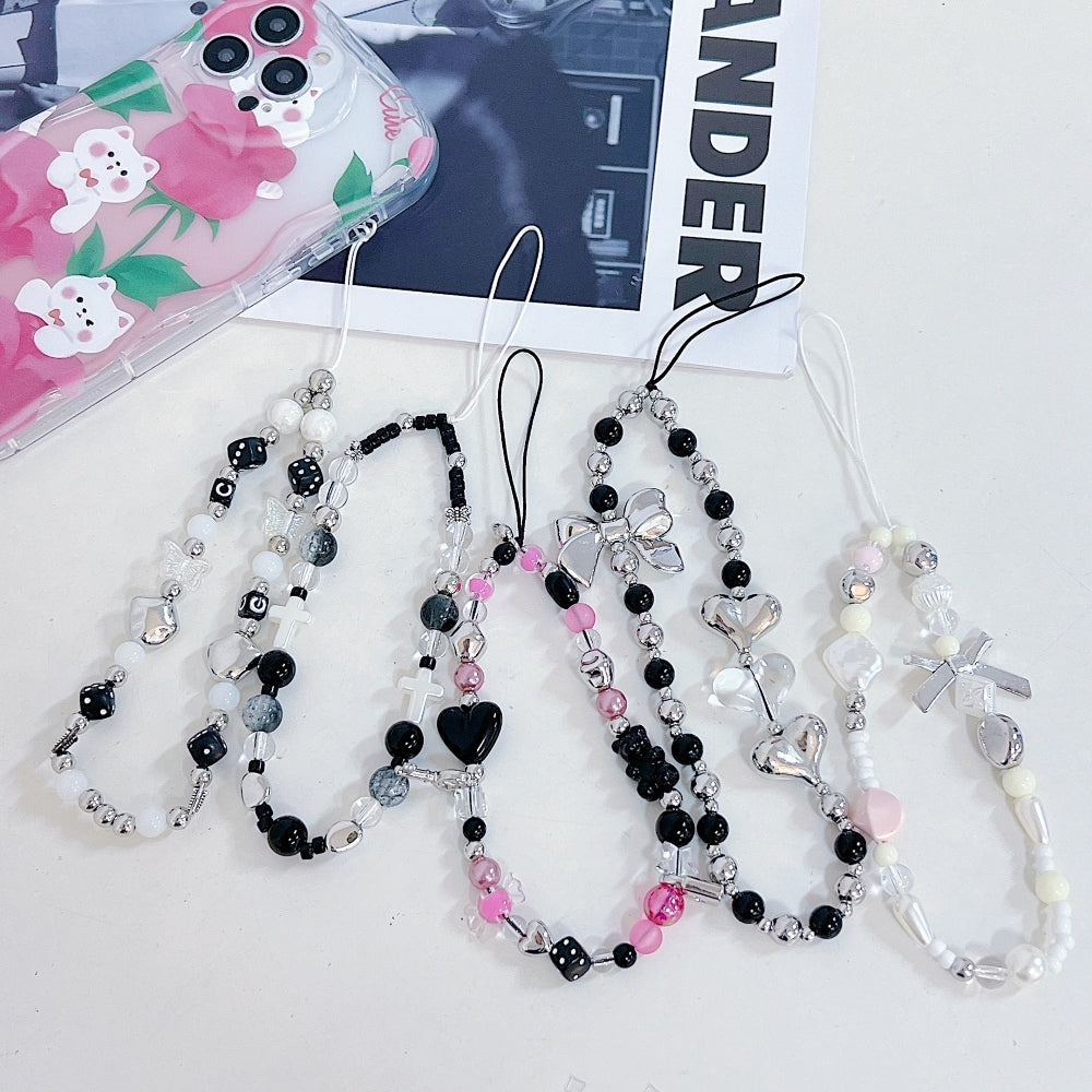 Black Beads with Bow Tie Beads Phone Charm Bracelet | Keychain | Handbag Charm