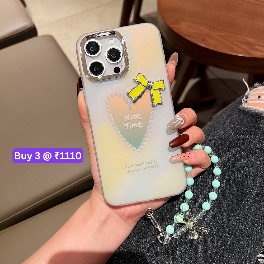 Bow Bling Heart Printed Colorful PC (Hard) Phone Case - iPhone 16
