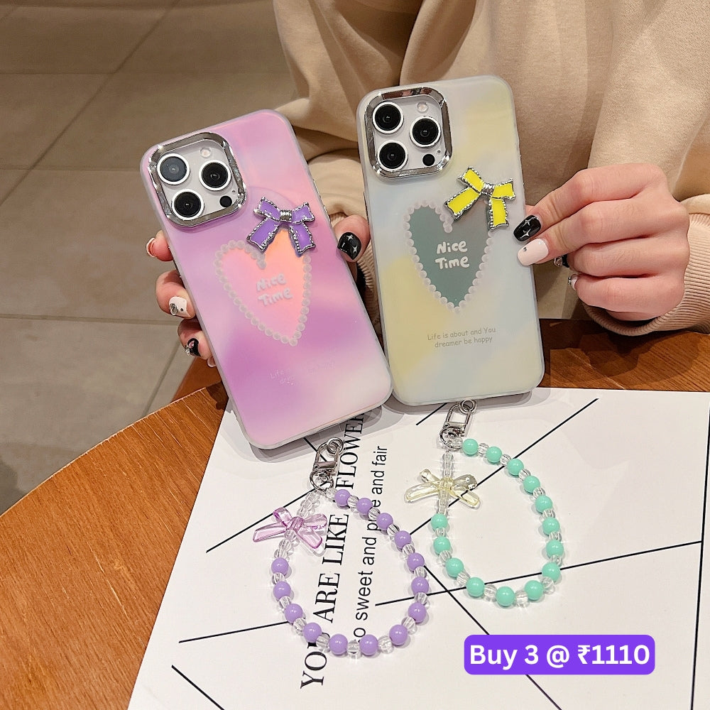 Bow Bling Heart Printed Colorful PC (Hard) Phone Case - Motorola G45