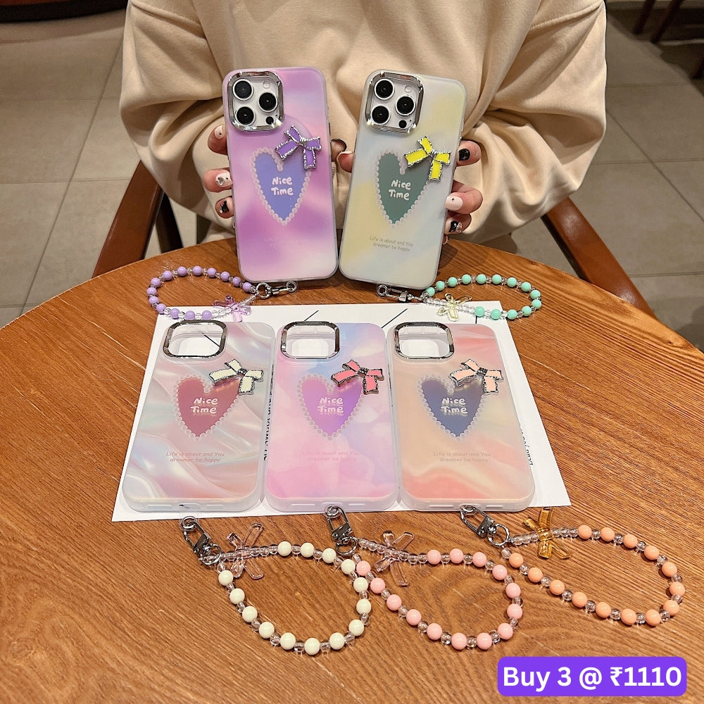 Bow Bling Heart Printed Colorful PC (Hard) Phone Case - Samsung A54