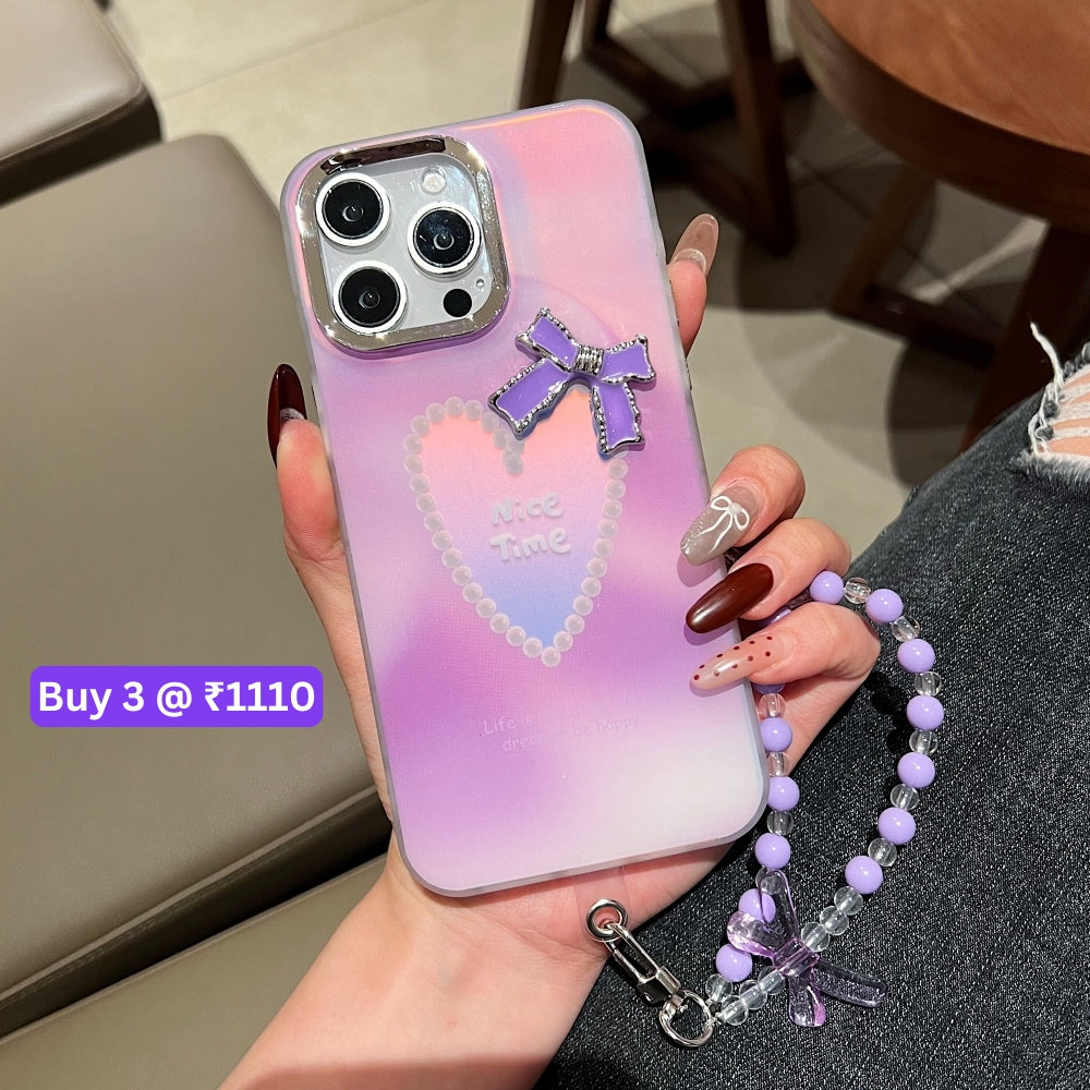 Bow Bling Heart Printed Colorful PC (Hard) Phone Case - iPhone 16 Plus
