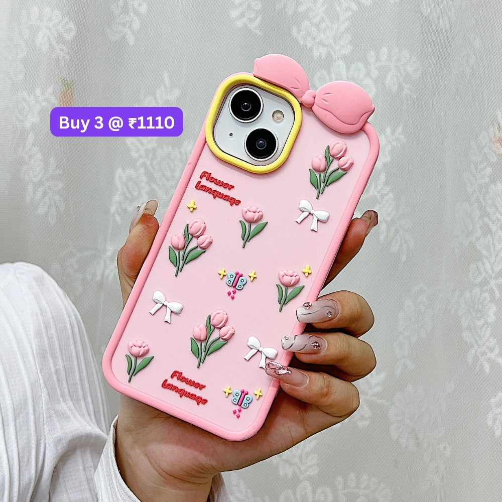 Bow Tulip Flower Silicone Soft Phone Case | Mobile Cover - iPhone 15