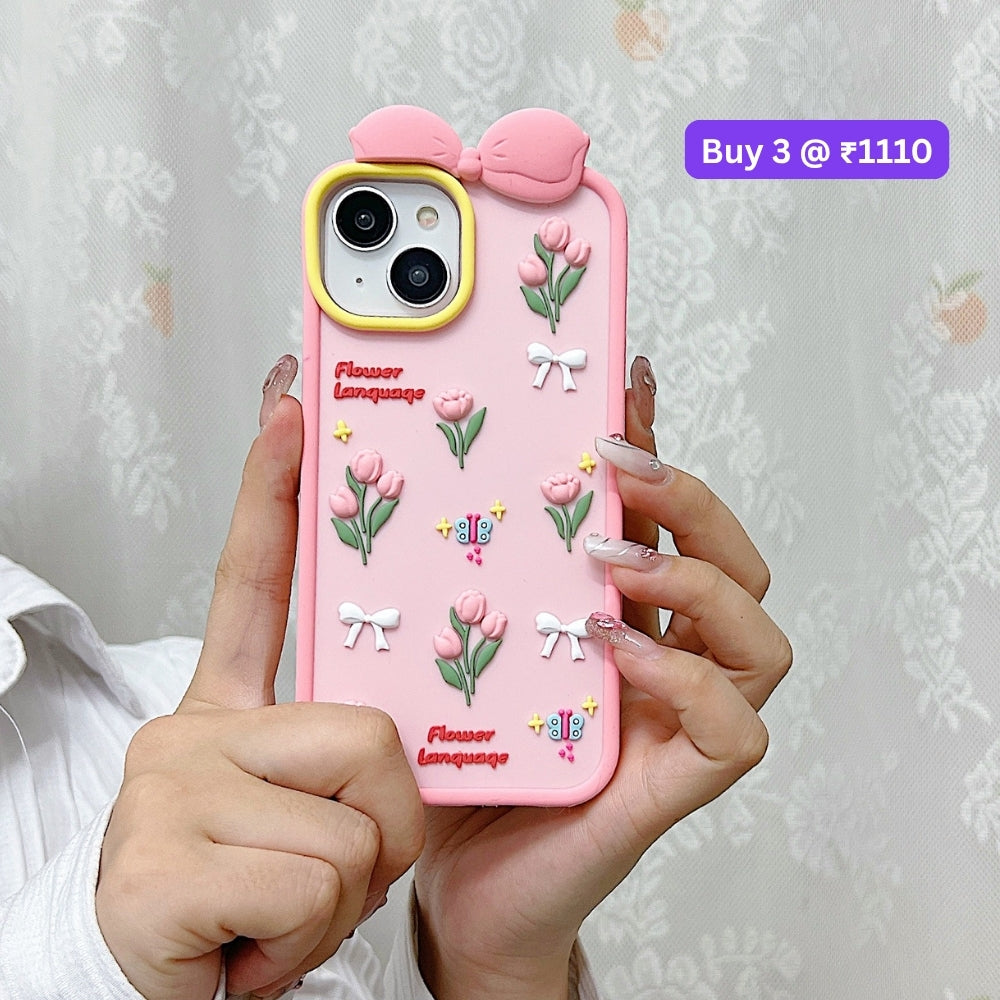 Bow Tulip Flower Silicone Soft Phone Case | Mobile Cover - iPhone 14 Pro Max