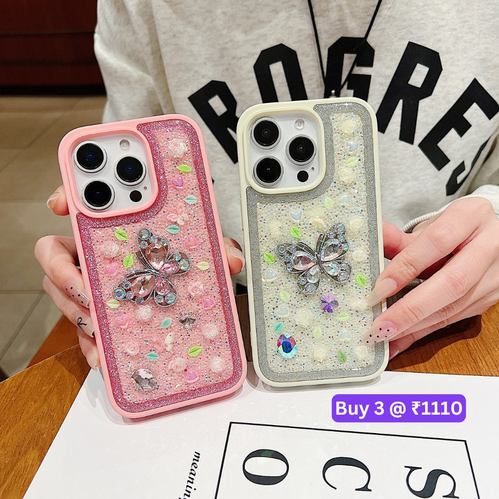 Butterfly Charm Diamond PC (Hard) Phone Case - iPhone 14 Pro Max